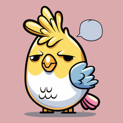 Grumpy funny cute baby Chicken bird in pastel colors with text bubble