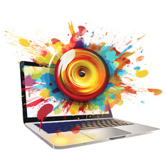 a laptop with colorful splashes