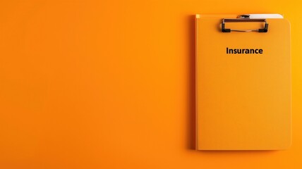Clipboard with 'Insurance' text on a vivid orange background, representing planning