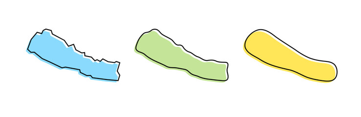 Nepal country black outline and colored country silhouettes in three different levels of smoothness. Simplified maps. Vector icons isolated on white background.