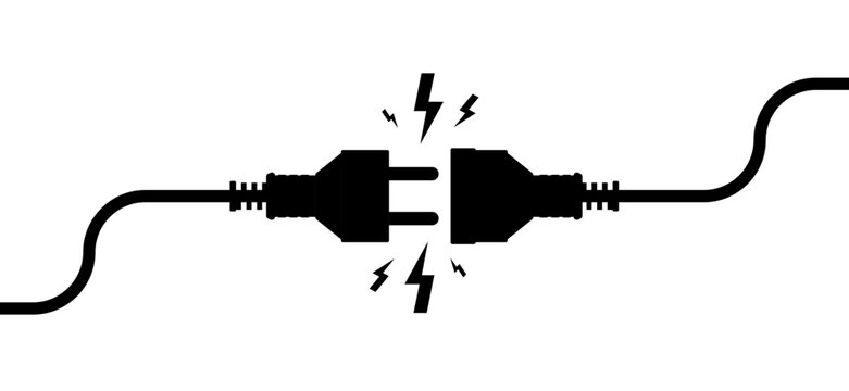 Electric Socket with a Plug. Wire plug and socket. Connection or disconnection electricity. Concept 404 error. Cable of energy disconnect. Vector illustration.