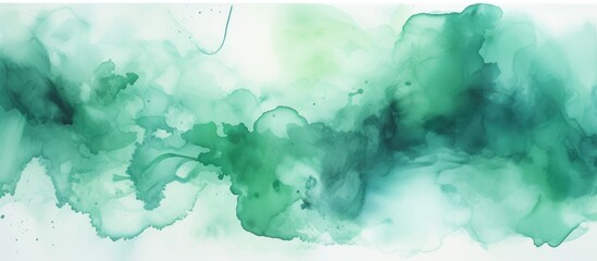 A detailed closeup of a green watercolor painting on a white background, capturing a natural...