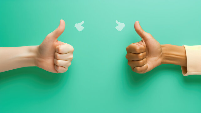 Two hands giving thumbs up and down gestures against a vibrant green background, symbolizing choice and preference