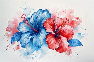 a striking composition of hibiscus flowers rendered in a tattoo art style
