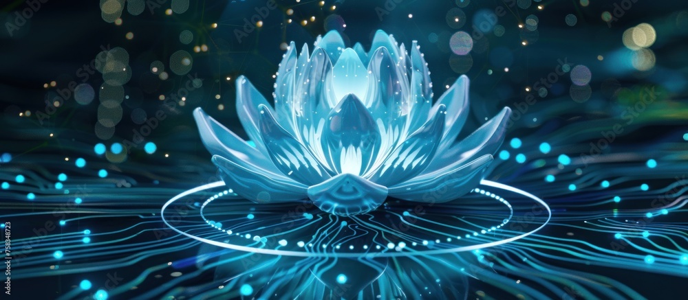 Wall mural futuristic blooming neon lotus flower