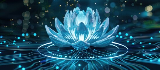 Futuristic blooming neon lotus flower