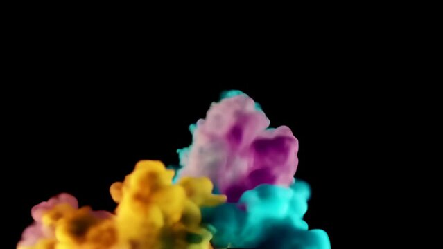 moment colorful smoke plumes rise, each a different color, creating a visually striking contrast against the dark background