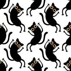 Halloween animals monsters seamless cats pattern for wrapping paper and fabrics and linens and kids clothes print