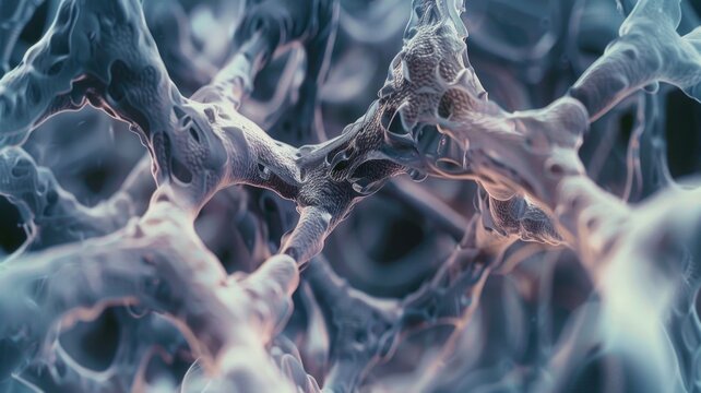 close-up of human bone cells, revealing the dense network that provides structural support