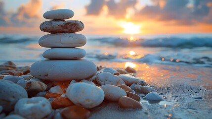 A photo of a relaxing scene of the beach with stones