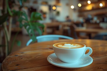 Fototapeta premium A cup of coffee on a wooden table