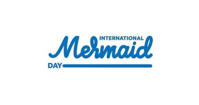 International Mermaid Day lettering text animation in blue color with alpha channel. Great for lovers of the fabled creature that's appeared in literature, mythology, music, and films for a long time