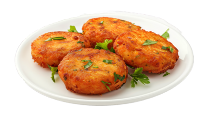 Aloo Tikki on a plate isolated on transparent png background. Generative ai 