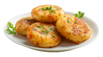 Aloo Tikki on a plate isolated on transparent png background. Generative ai 