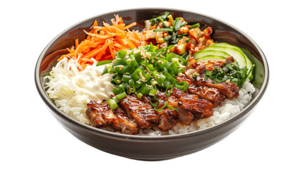 BBQ Pork Rice Bowl isolated on transparent png background. Generative ai 