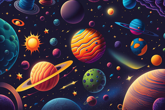 pattern with planets and stars background created using generative AI tools