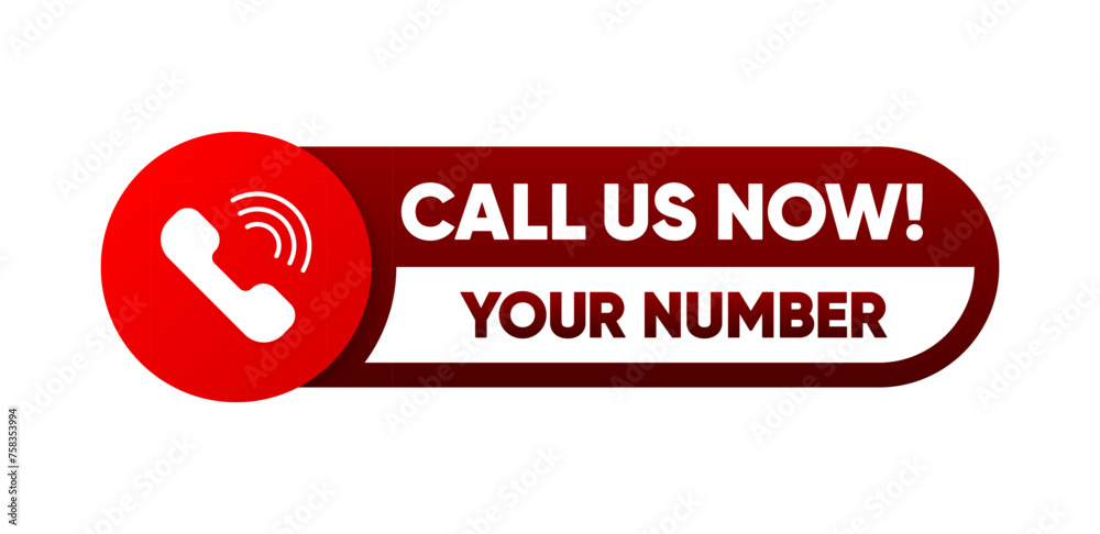 Poster call us now button. template for communication with support. phone number in website header. conspic