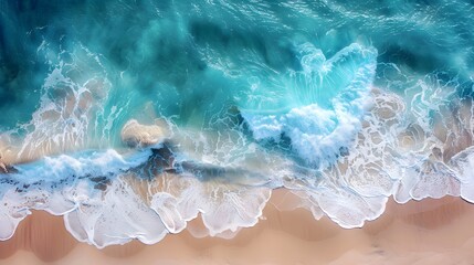 Generative ai illustration top view of tropical beach with turquoise sea wave water