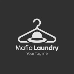Illustration Vector Graphic Logo of Mafia Laundry. Merging Concepts of a Hanger Fashion and Mafia Hat Shape. Good for Fashion Industry, Business Laundry, Boutique, Garment, Tailor and etc