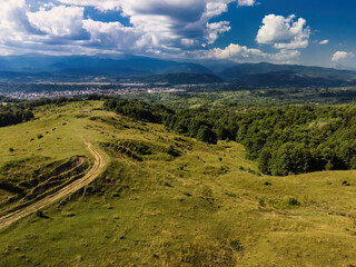 Panoramic view from the outskirts of Campulung Muscel, a town in Romania