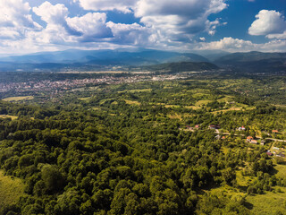 Fototapeta na wymiar Panoramic view from the outskirts of Campulung Muscel, a town in Romania