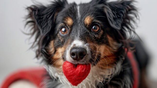 Close-up of a black and tan dog with a red tongue, looking directly forward