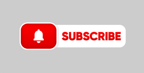 Subscribe Button. Bell button for social media. Red button subscribe to channel and blog. Marketing. Vector illustration.