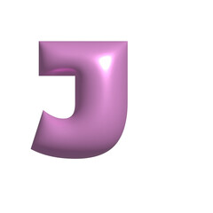 Pink metal shiny reflective letter J 3D illustration
