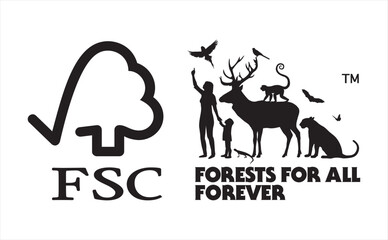 Fototapeta premium Certification Logo International Label FSC Forest Stewardship Council Trademarks Standard Wood Blank Landscape Black Line