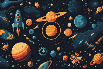  pattern with planets and stars background created using generative AI tools