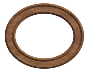 Empty brown oval wooden frame for paintings and photos on isolated background.