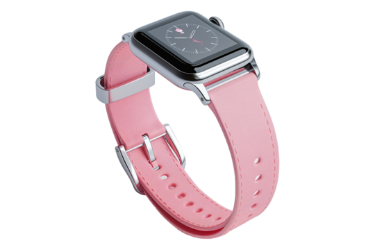 Smartwatch mockup with pink strap isolated on transparent background