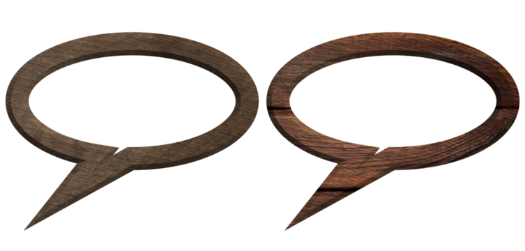Brown wooden dialogue clouds on isolated background