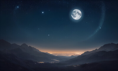 Naklejka na ściany i meble Sky night stars and moon, islamic night,sunset