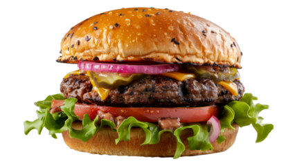 Black Bean Burger isolated on transparent png background. Generative ai 
