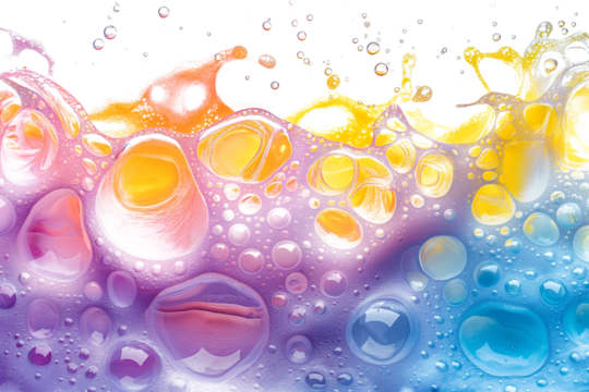 Colourful soap foam with colourful bubbles isolated on a transparent background