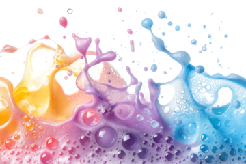 Colourful soap foam with colourful bubbles isolated on a transparent background