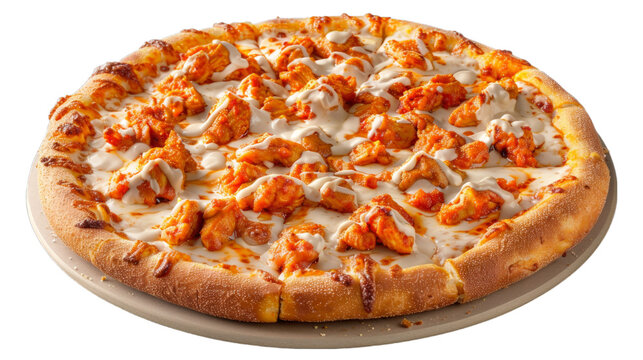 Buffalo Chicken Pizza isolated on transparent png background. Generative ai 