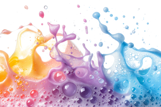Colourful soap foam with colourful bubbles isolated on a transparent background