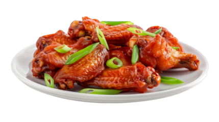 Buffalo Wings on a plate isolated on transparent png background. Generative ai 