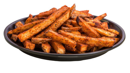 Cajun Fries on a plate isolated on transparent png background. Generative ai 