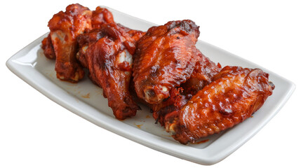 Cajun Wings on a plate isolated on transparent png background. Generative ai 