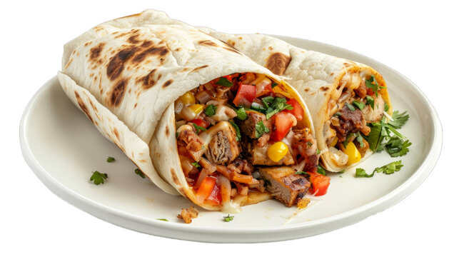California Burrito on a plate isolated on transparent png background. Generative ai 