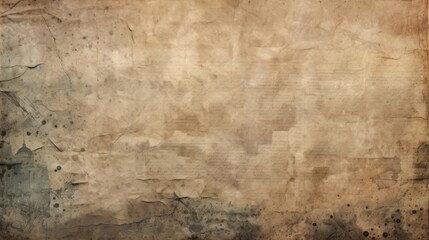 Old newspaper textured background. Aged paper texture with faded script and ink blots. Time-aged manuscript. Concept of overlay template, antiquity, old documents, and vintage aesthetic.