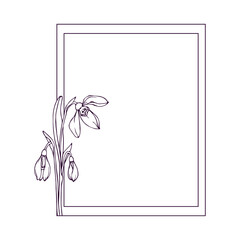 Decorative botanical frame with spring flowers of snowdrops.Vector graphics.
