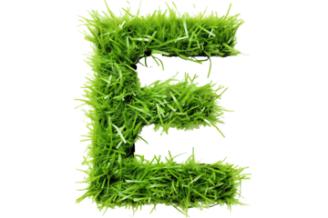 Green grass letter "E" on a white background, Cut out