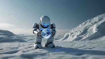 Fototapeta na wymiar rctic Guardian - Futuristic AI Robot Protecting the Frosty Earth with its Power