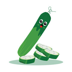 Vector cute cucumber mascot with smile face
