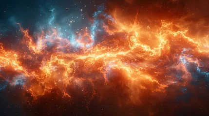 Tuinposter Nebula resembling a fiery galaxy with intense heat and gas clouds © yuchen