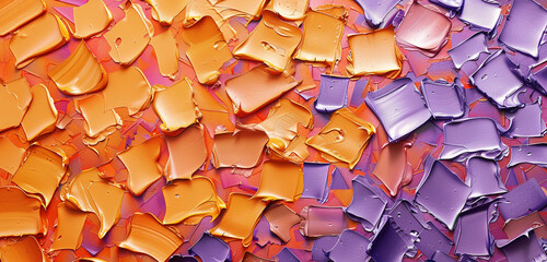 Tangerine and lavender paint strokes creating a lively and unpredictable mosaic